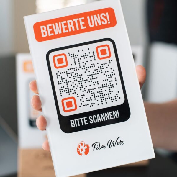 Google Bewertung Aufsteller mit Plexiglasscheibe und QR Code sowie eigenes Logo