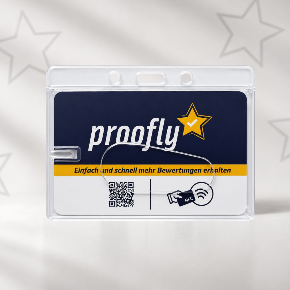 NFC-Bewertungskarte mit QR-Code - Proofly Card mit Hülle